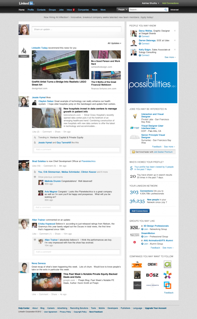 New Linkedin homepage