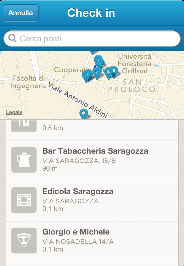 Nuova schermata di check-in per la versione 5.3.5 di Foursquare per iPhone